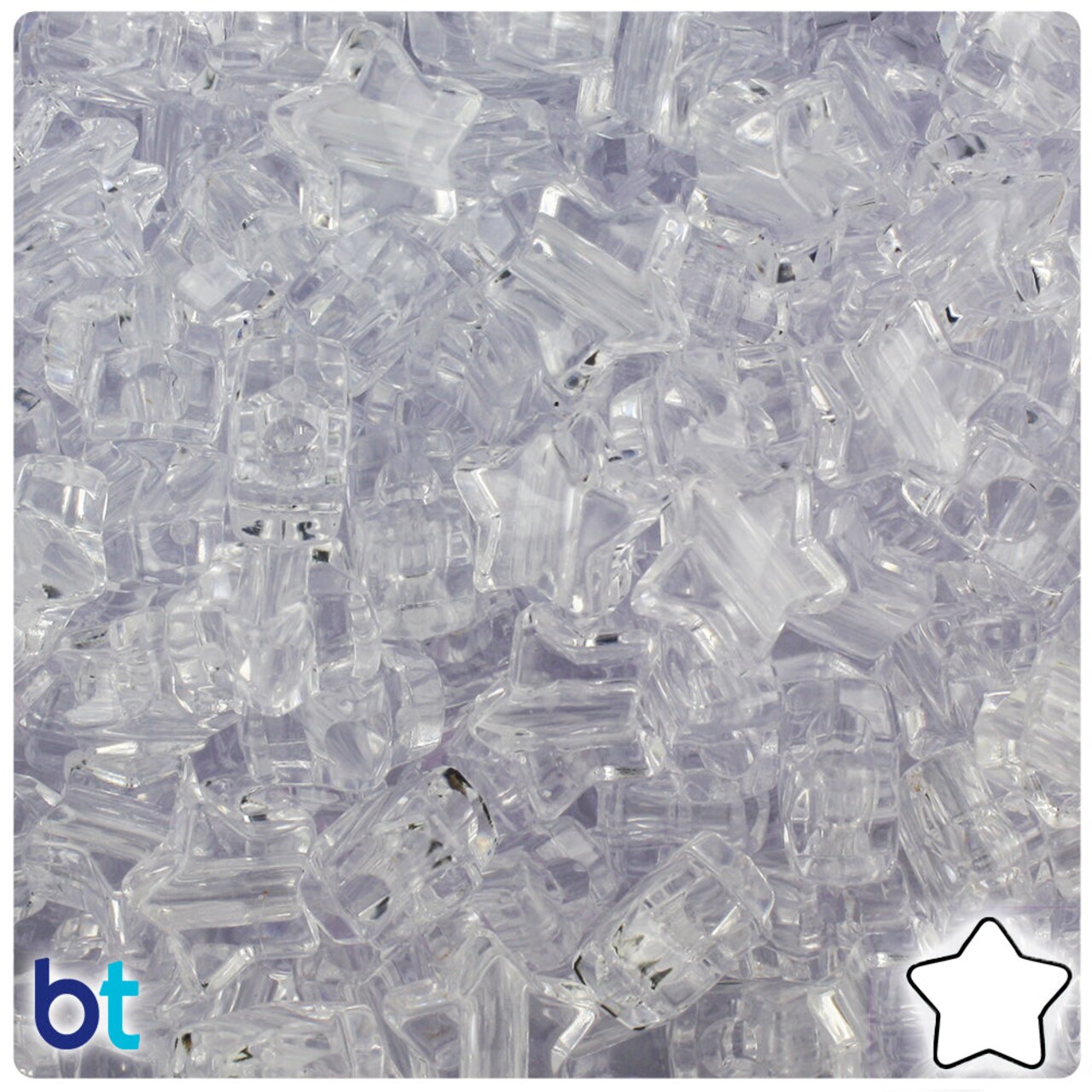 BeadTin Crystal Transparent 13mm Star Plastic Pony Beads (250pcs)